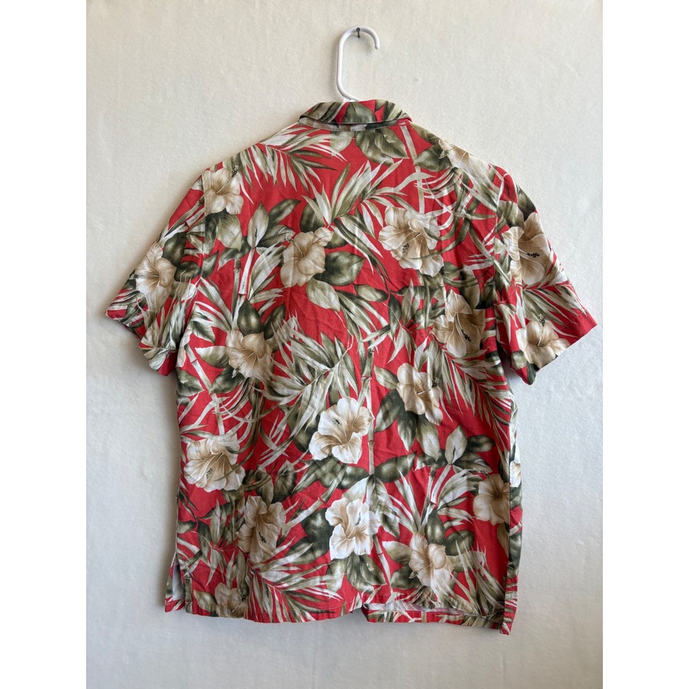 Country Club by Koret Petite Red Tropical Hibiscus Linen Blend Button Up Shirt M - Picture 2 of 5